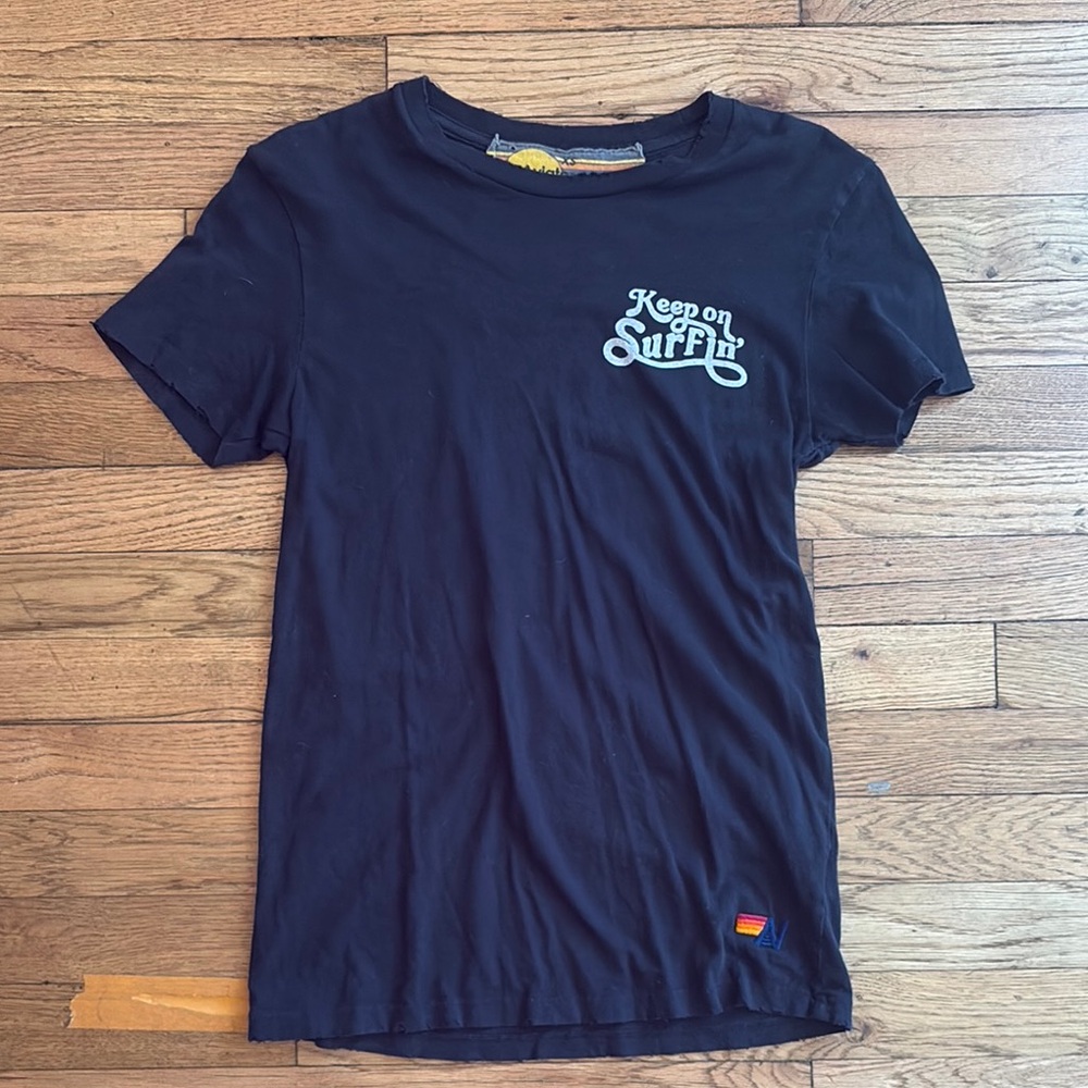 Aviator Nation Black T-Shirt with Surf Graphic